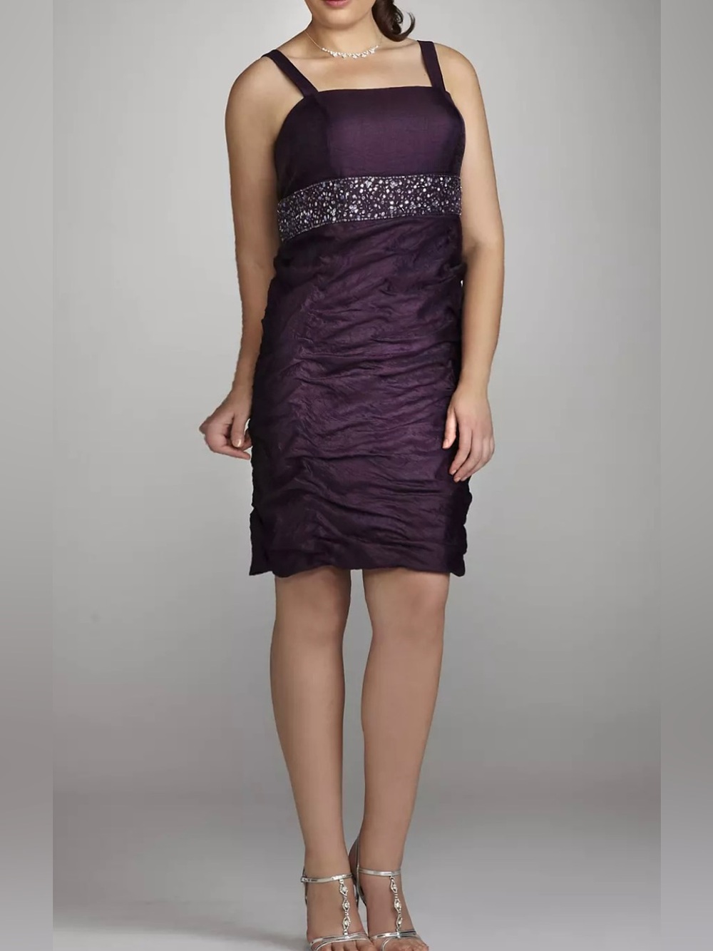 David's Bridal Plum Purple Strapless Taffeta Dress with Beaded Waist - Picture 13 of 14